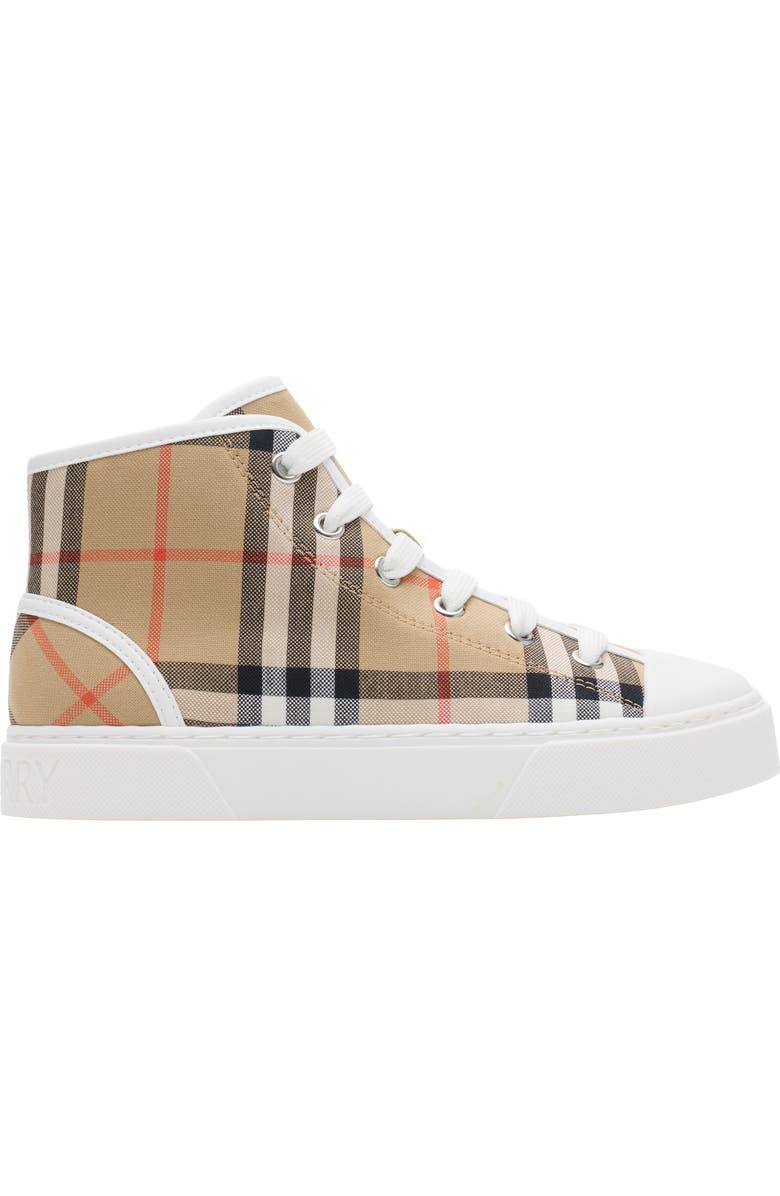 Burberry Check Cotton High-top Sneakers, Main, color, Sand Beige