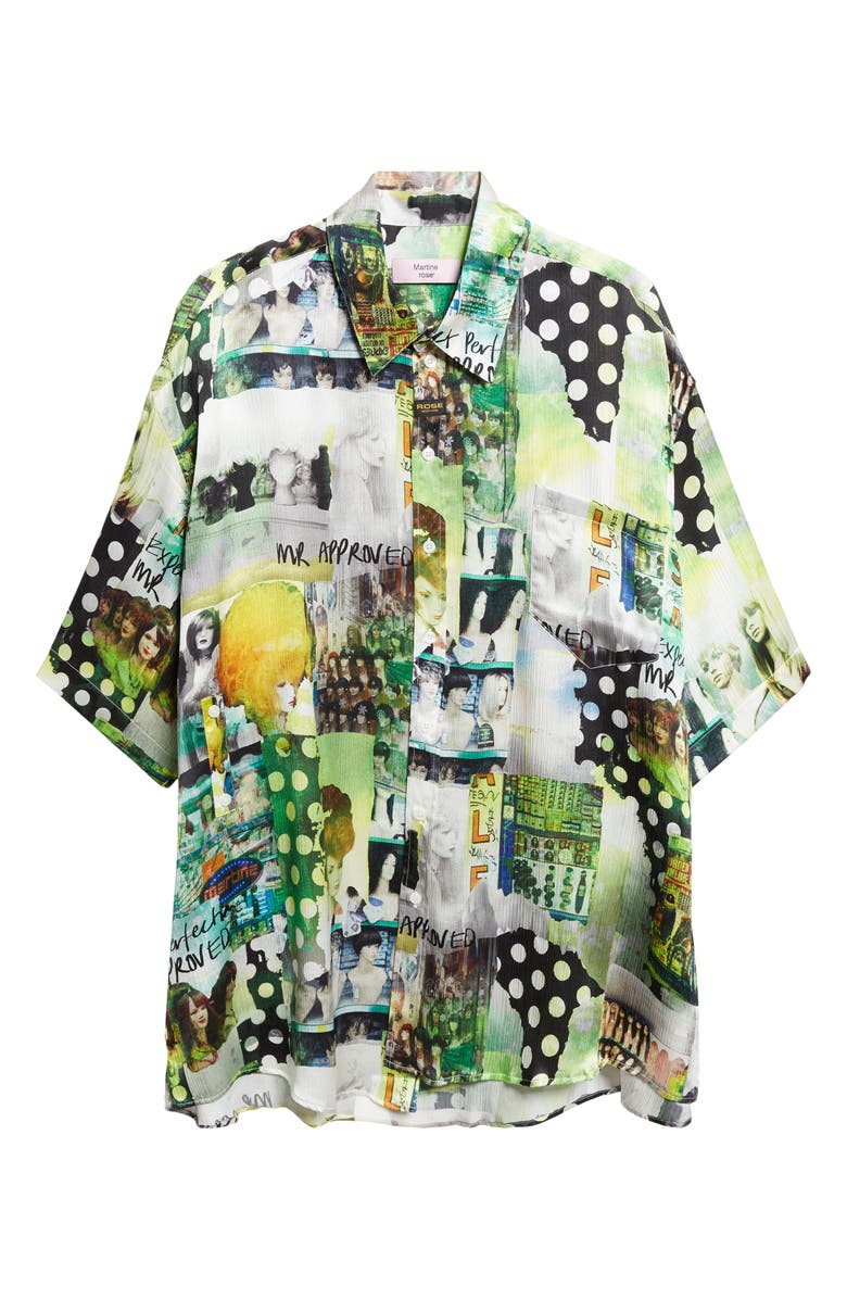 Martine Rose Patchwork Print Boxy Silk Button-Up Shirt, Main, color, Green Wigz