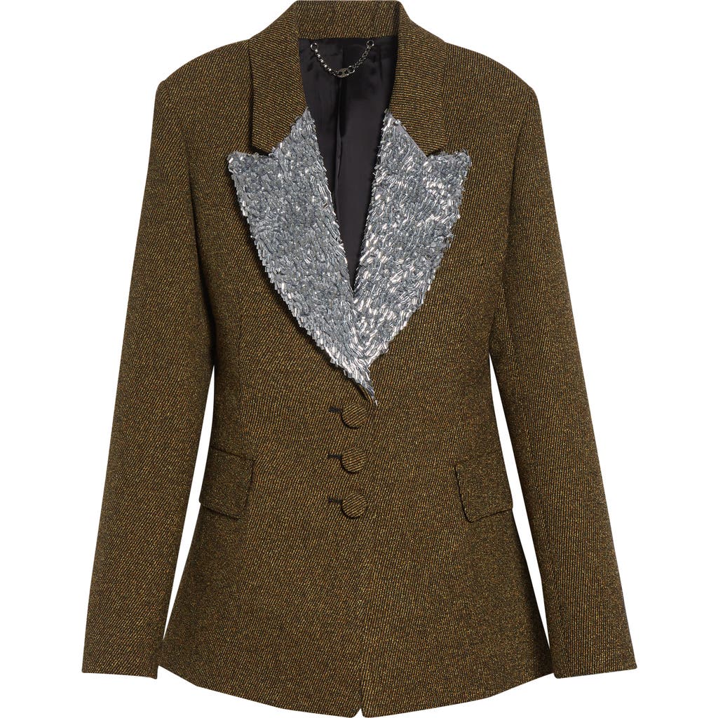 Rabanne Beaded Lapel Wool Blend Blazer in Chine Black Yellow  product