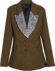 Rabanne Beaded Lapel Wool Blend Blazer