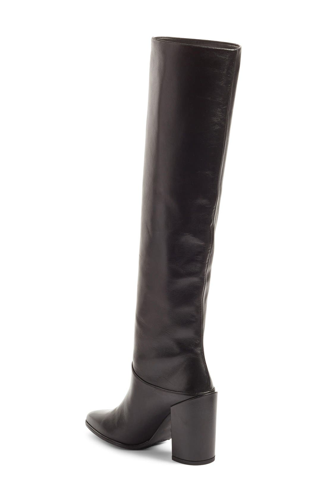 Scrunchy Leather Knee High Boot, Alternate, color, BLACK NAPPA