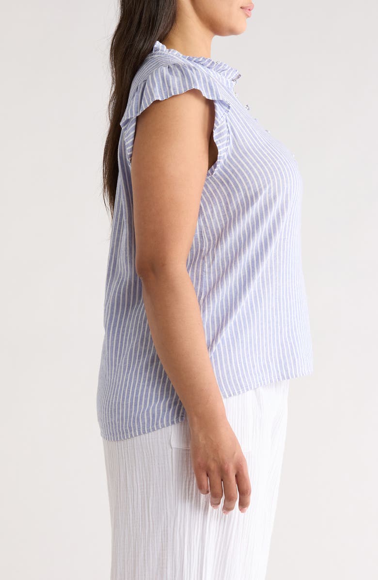 Caslon<sup>®</sup> Stripe Flutter Sleeve Top, Alternate, color, Blue- Ivory Penny Stripe