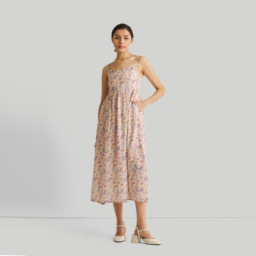 REISTOR REISTOR STRAPPY GATHERED MIDI DRESS REMIXED FLORALS