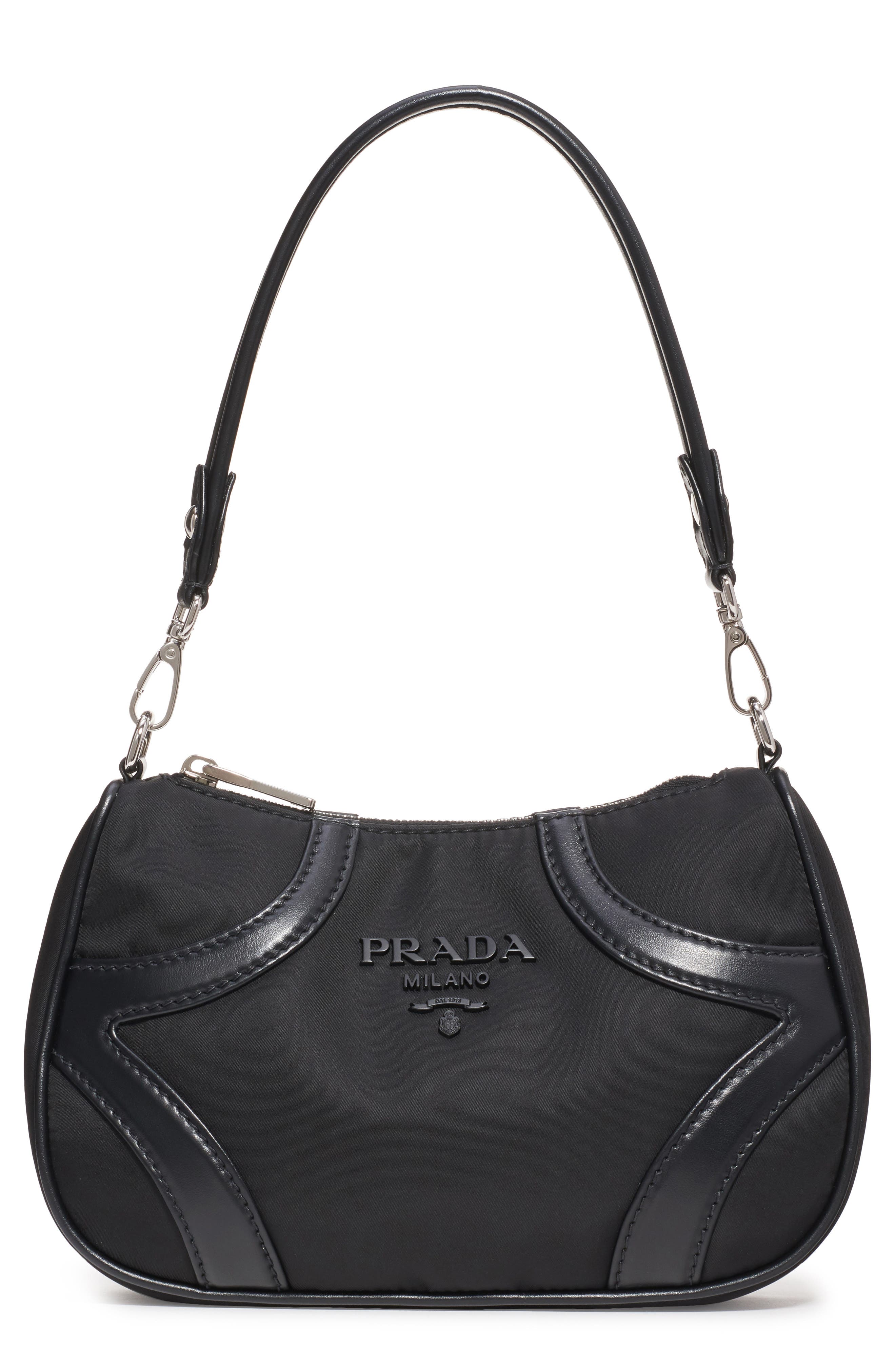 Prada Nylon & Leather Baguette Bag, Main, color, 