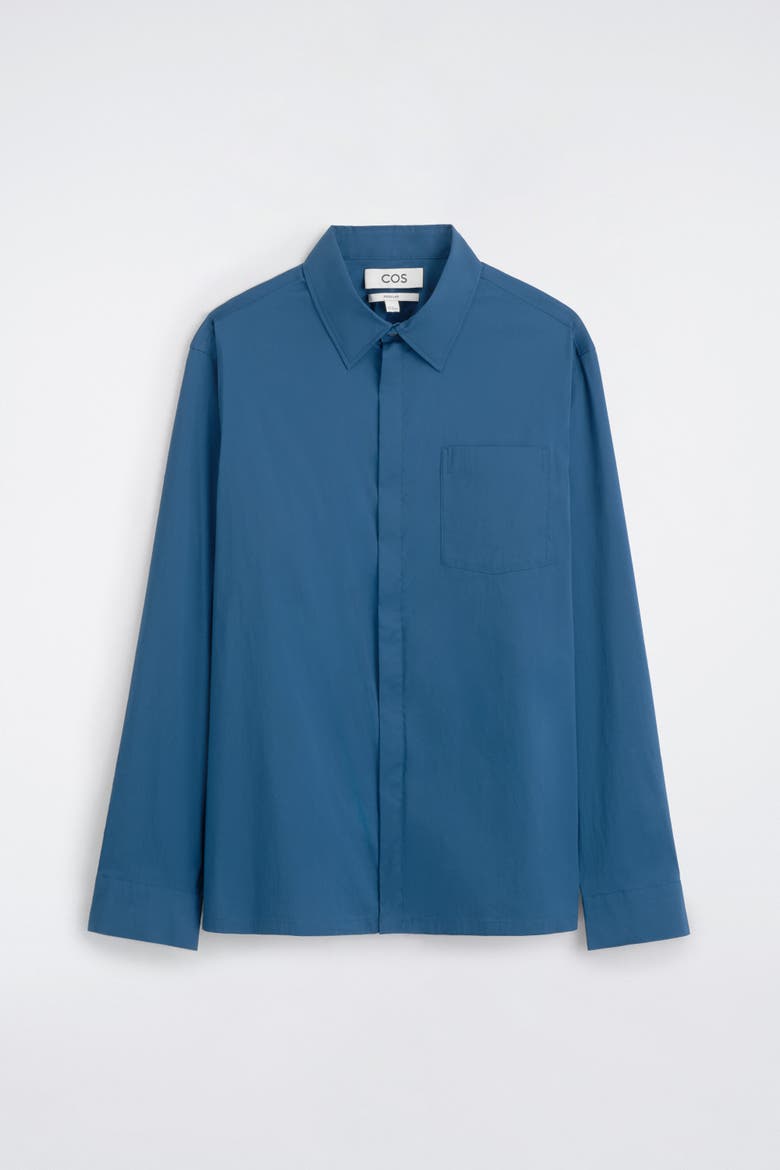 Cotton-Blend Zip-Up Shirt, Main, color, BLUE