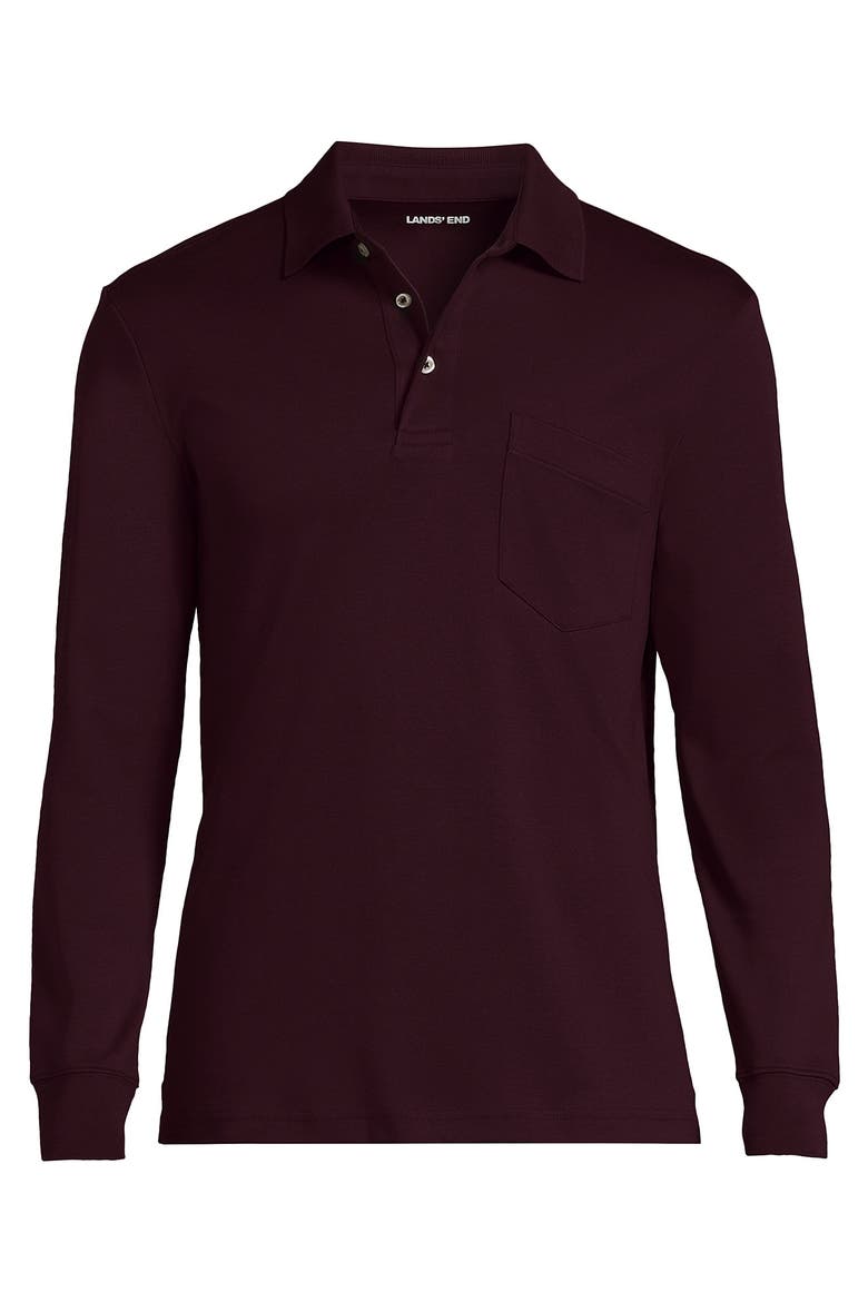 Long Sleeve Cotton Supima Polo Shirt with Pocket, Alternate, color, Lush Burgundy