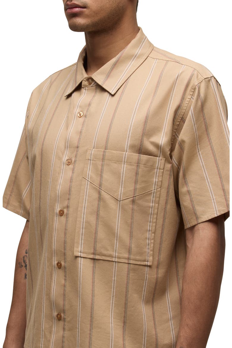 Rex Short Sleeve Cotton Button-Up Shirt, Alternate, color, CAMEL STRIPE