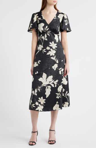 Chelsea28 Floral Jacquard Draped Midi Dress