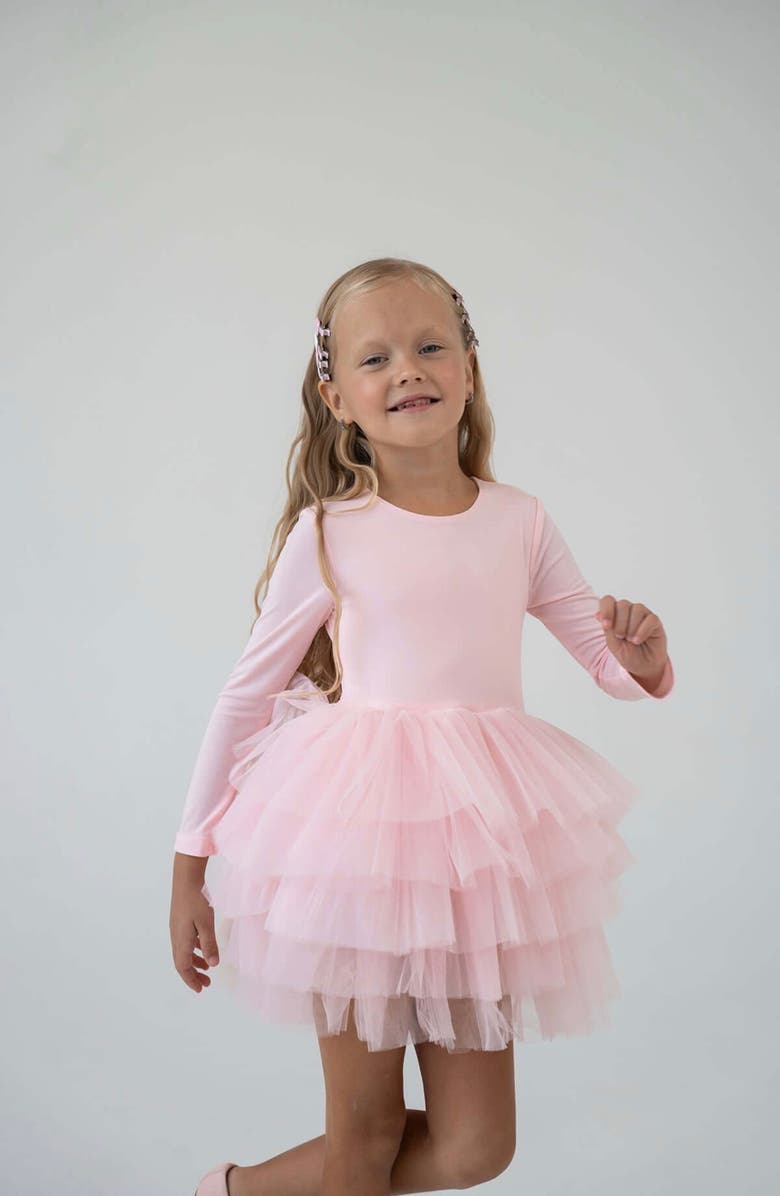 Mini Celebrities Rose Long Sleeve Fluffy Tutu Dress, Alternate, color, Pink Rose