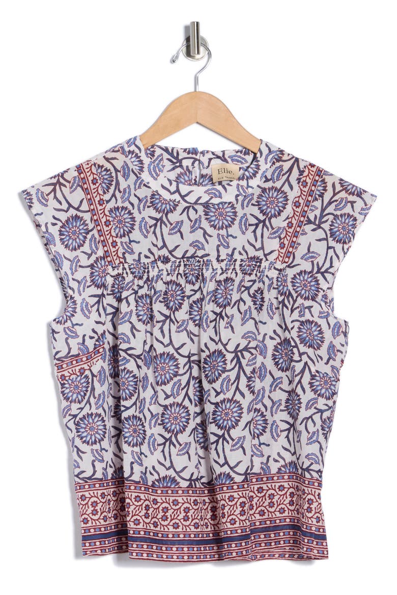 Floral Smocked Cotton Top, Alternate, color, NAVY/ MAROON FLORAL PRINT