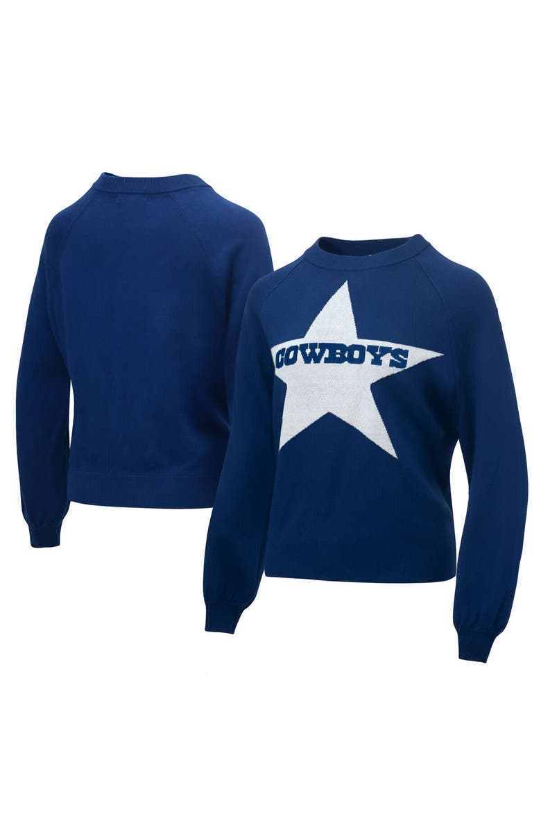 LAUREN JAMES Women's Lauren James Navy Dallas Cowboys Wordmark Star Raglan Pullover Sweater, Alternate, color, Navy