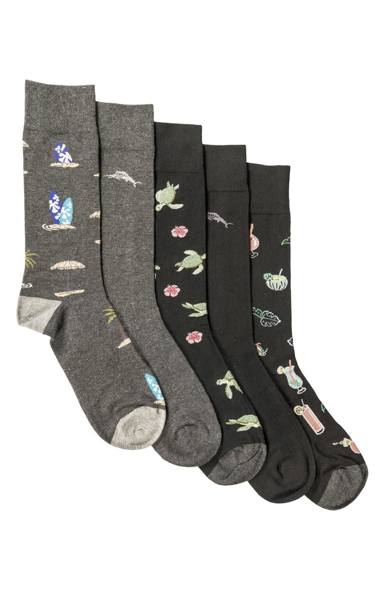 Tommy Bahama CoolMax<sup>®</sup> EcoMade 5-Pack Assorted Crew Socks, Main, color, Charcoal/ Black