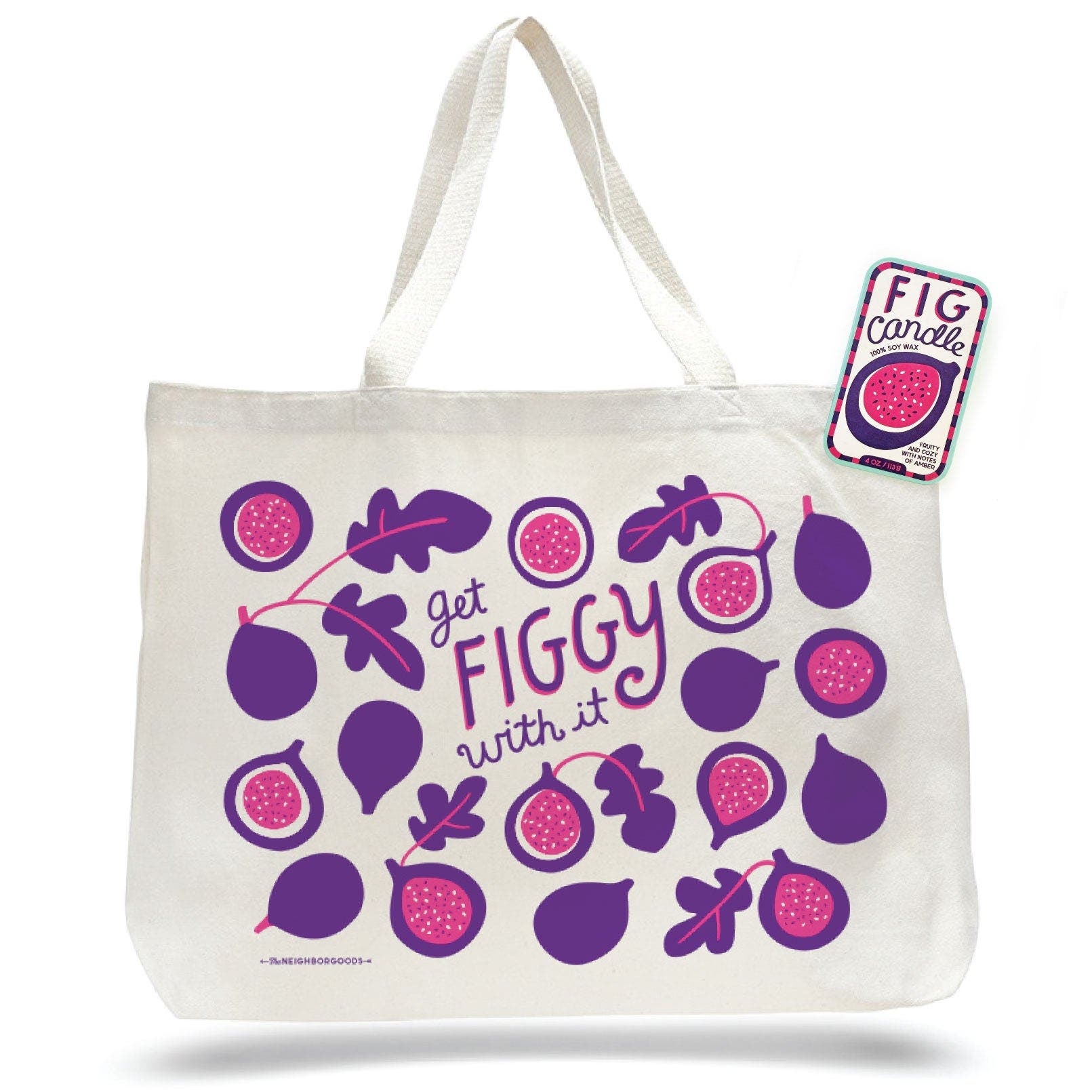 The Neighborgoods Fig Candle & Tote Gift Set, Main, color, Purple