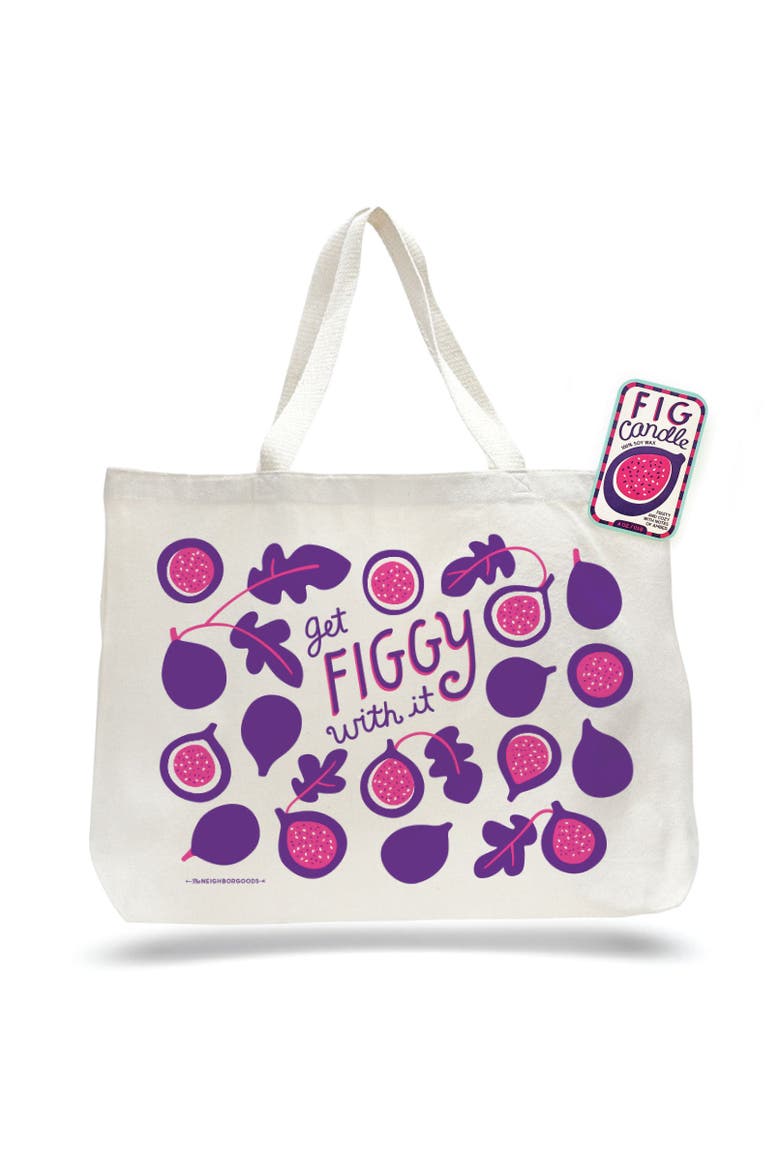 Fig Candle & Tote Gift Set, Main, color, Purple