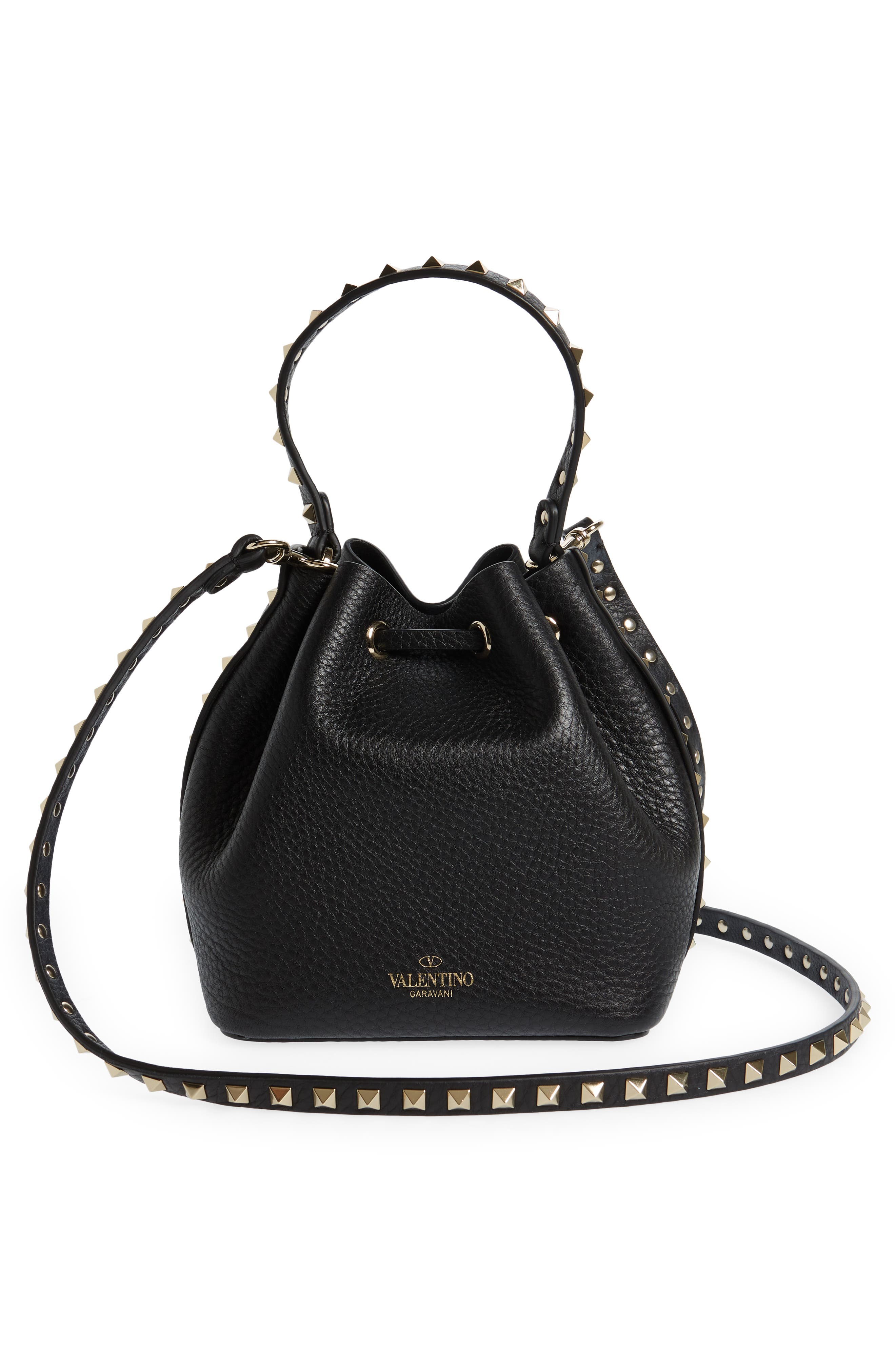 Valentino Garavani Rockstud Leather Bucket Bag, Alternate, color, 