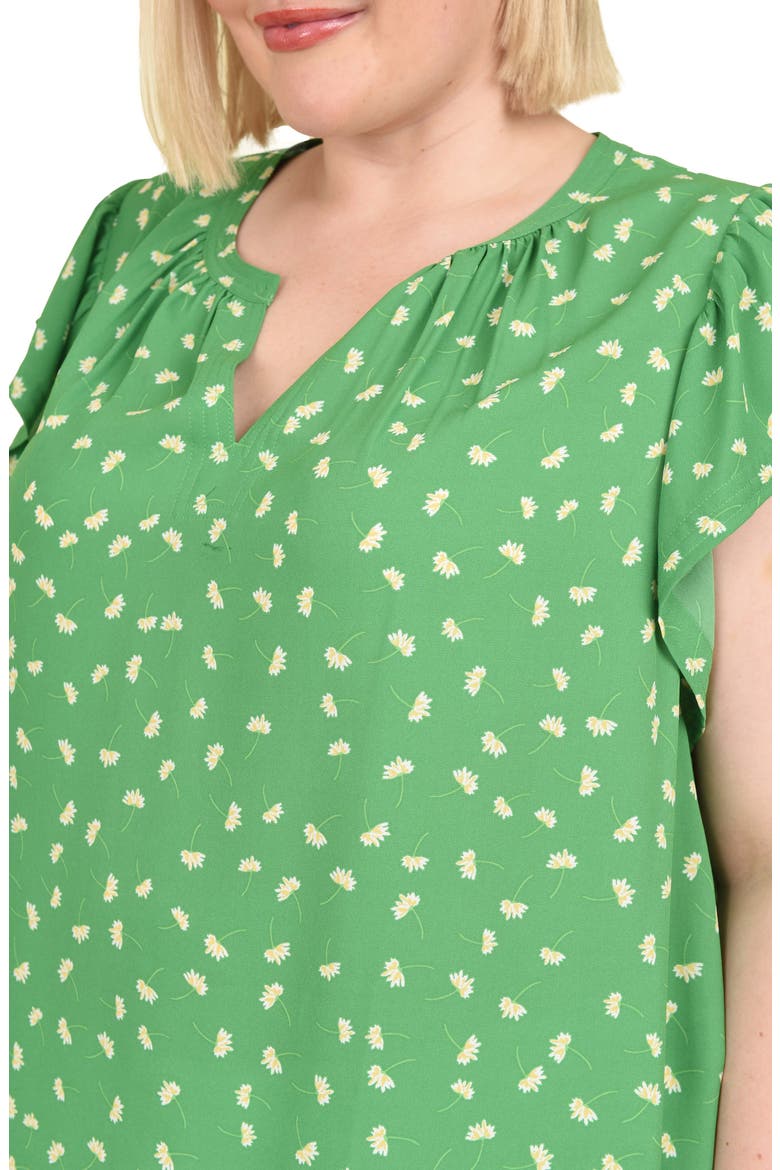 Floral Split Neck Top, Alternate, color, M049 GREEN