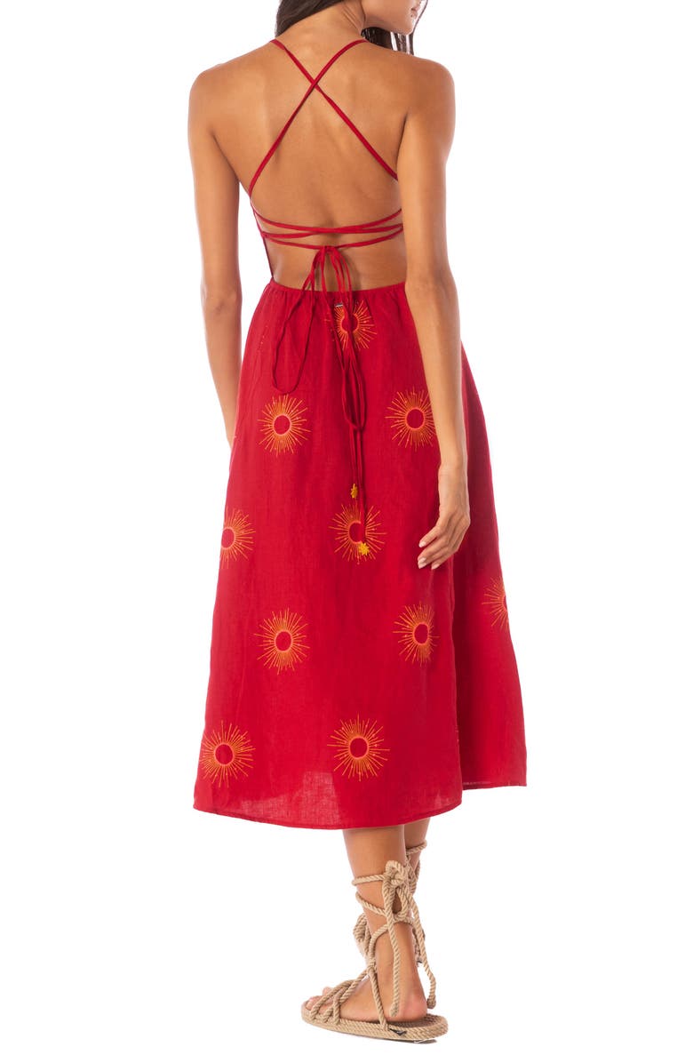 Maaji Eclipse Remi Linen Cover-Up Midi Sundress, Alternate, color, Red