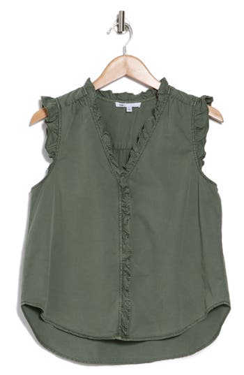 Daniel Rainn Ruffle Button-up Top In Washed Agave Green