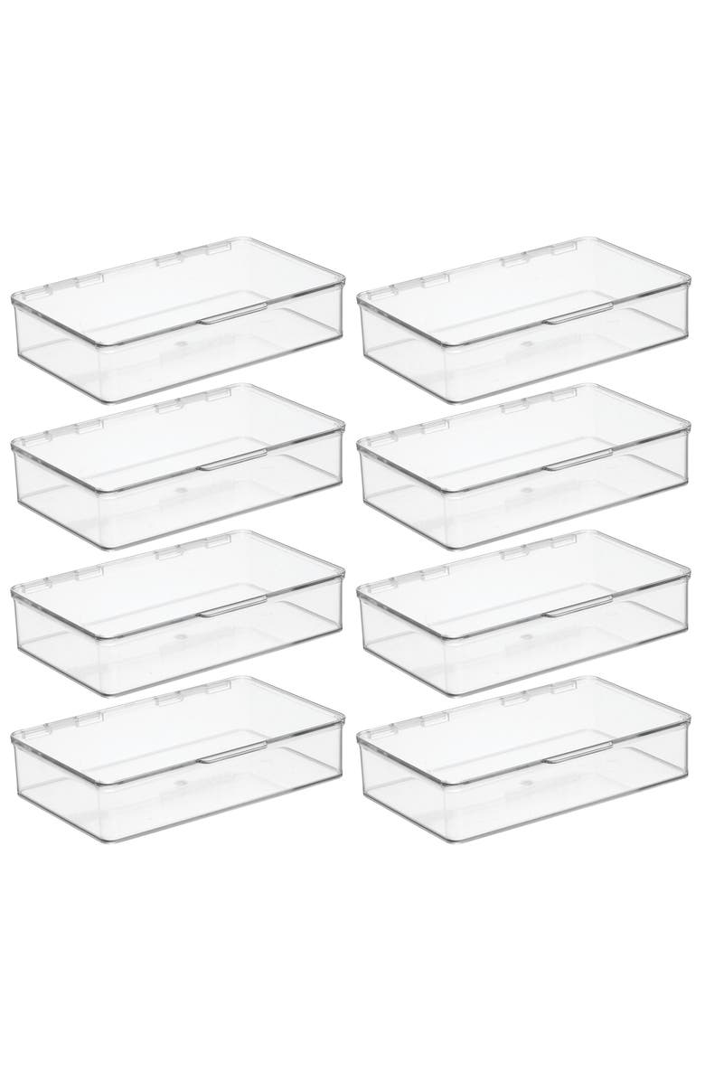 mDesign Plastic Bath Stacking Storage Organizer Box, Hinged Lid, 8 Pack, Main, color,