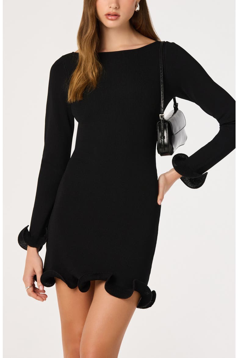 Aleah Ruffle Cuff Minidress, Alternate, color, BLACK