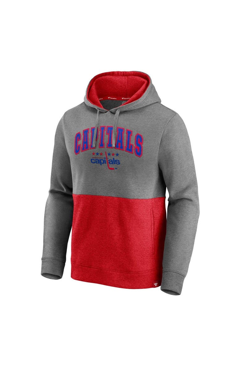FANATICS Men's Fanatics Branded Heathered Gray/Red Washington Capitals Block Party Classic Arch Signature Pullover Hoodie, Alternate, color, Heather Gray