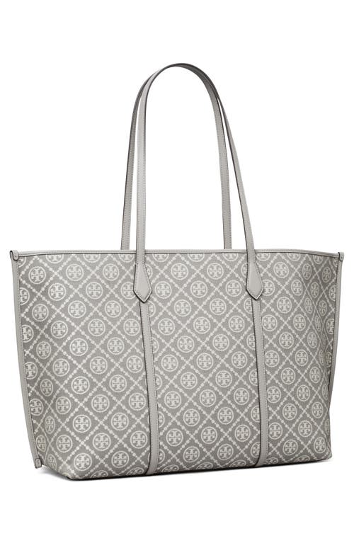 Tory Burch Perry T Monogram Jacquard Triple Compartment Tote In Gray