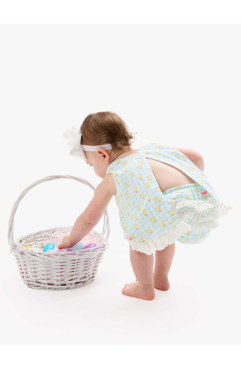 RuffleButts Cotton Gauze Swing Top and Bloomer Set, Alternate, color, Chirping Chicks Gingham