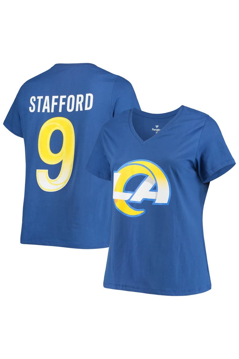 Women's Fanatics Branded Matthew Stafford Royal Los Angeles Rams Plus Size Player Name & Number V-Neck T-Shirt, Main, color, Royal