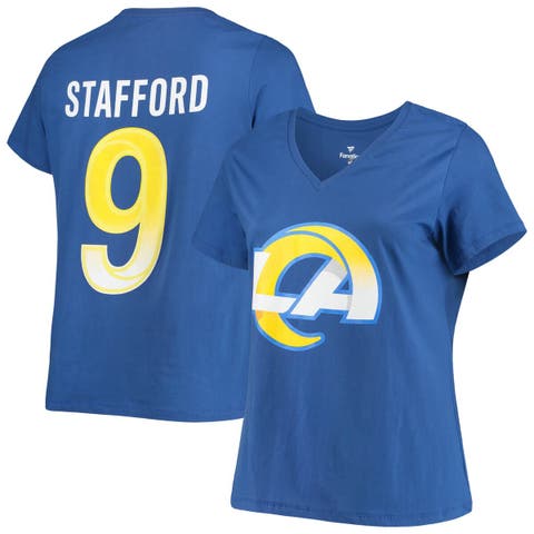 Women's Fanatics Branded Matthew Stafford Royal Los Angeles Rams Plus Size Player Name & Number V-Neck T-Shirt