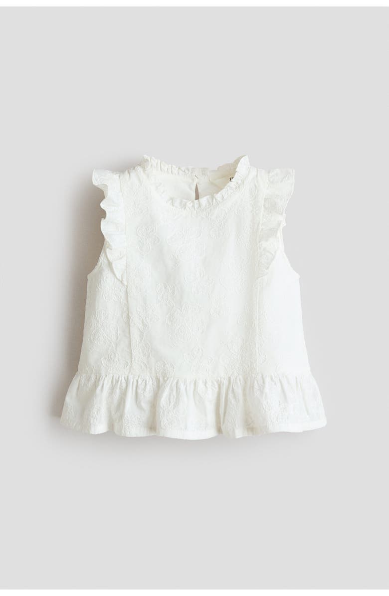 H&M Embroidered Cotton Peplum Top, Alternate, color, White