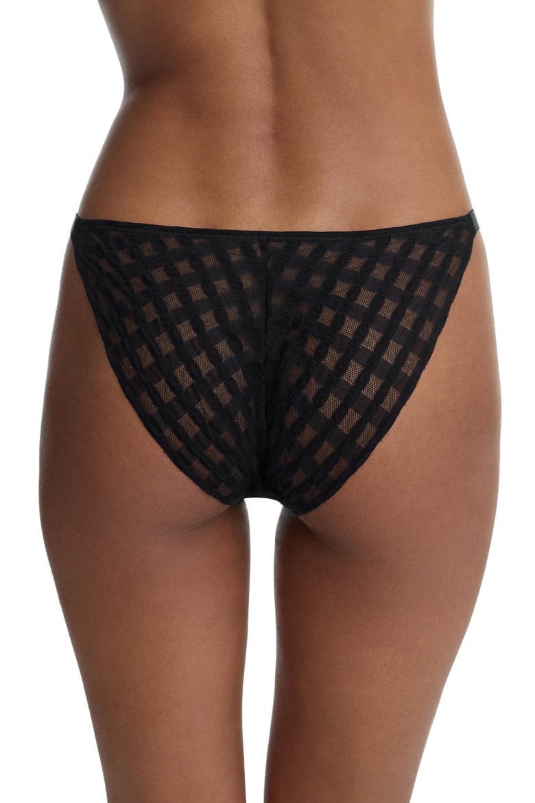 Bonbon Gingham Lace String Bikini, Alternate, color, Black