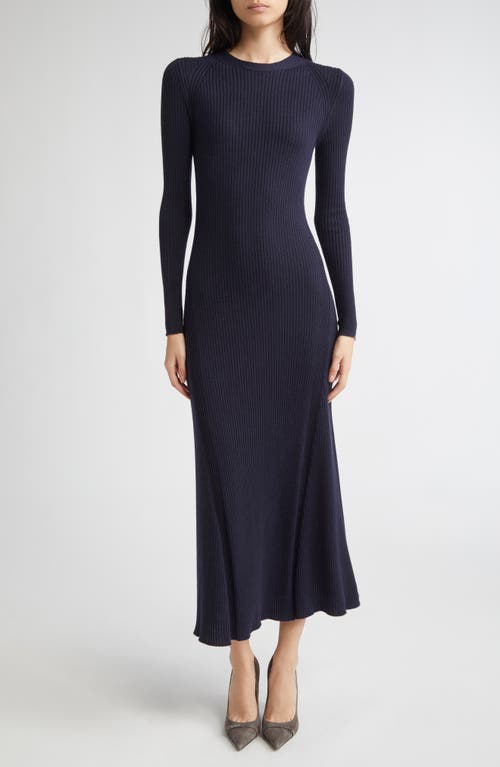 Eleventy Long Sleeve Wool & Silk Rib Sweater Dress In Blue