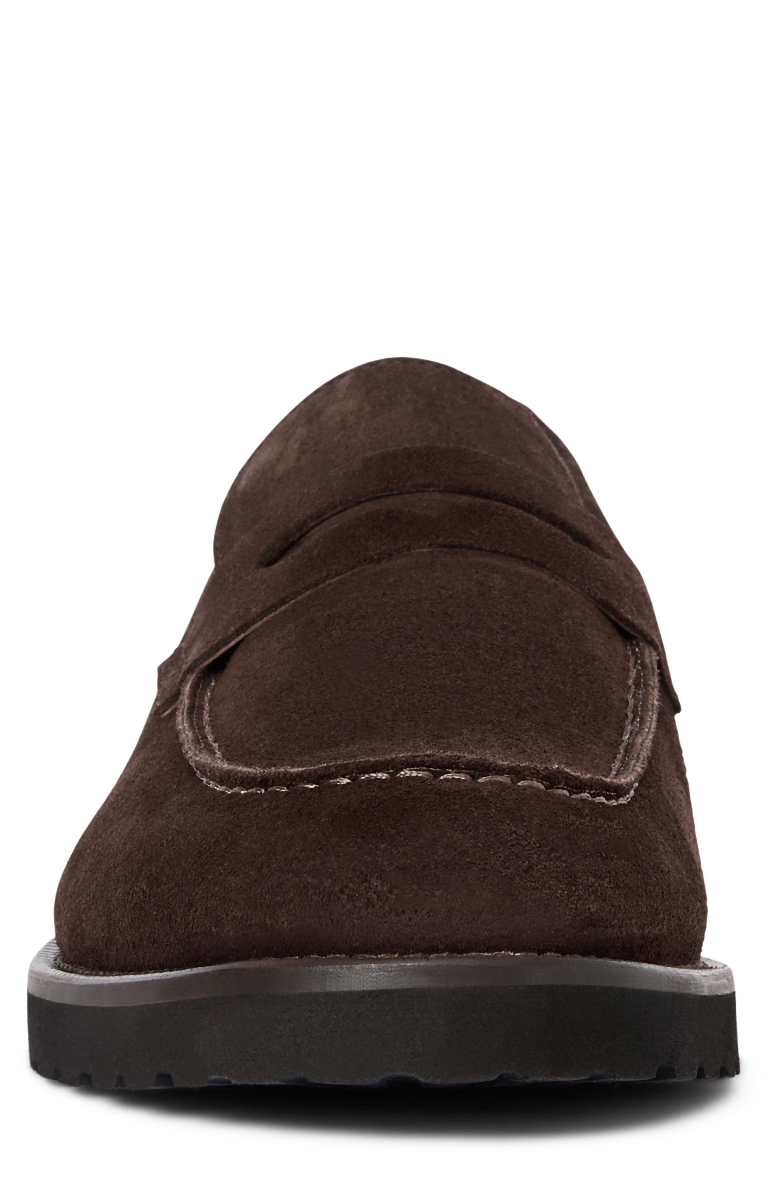 Zeri Leather Penny Loafer, Alternate, color, DARK BROWN SUEDE