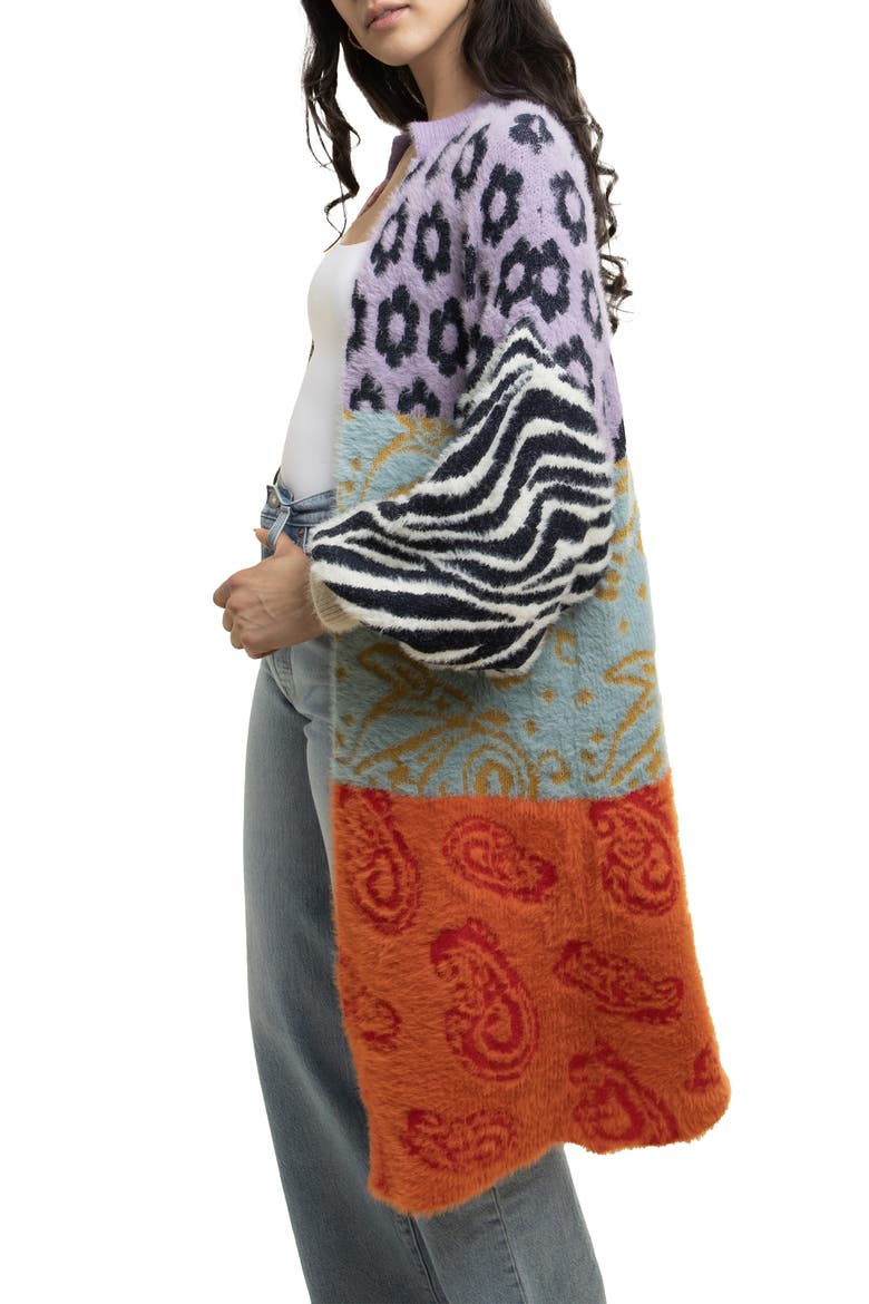 Multi Print Longline Cardigan, Alternate, color, PURPLE MULTI