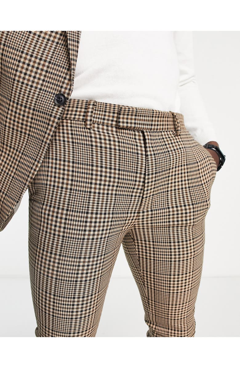 Topman Glen Plaid Super Skinny Stretch Flat Front Pants, Alternate, color, 