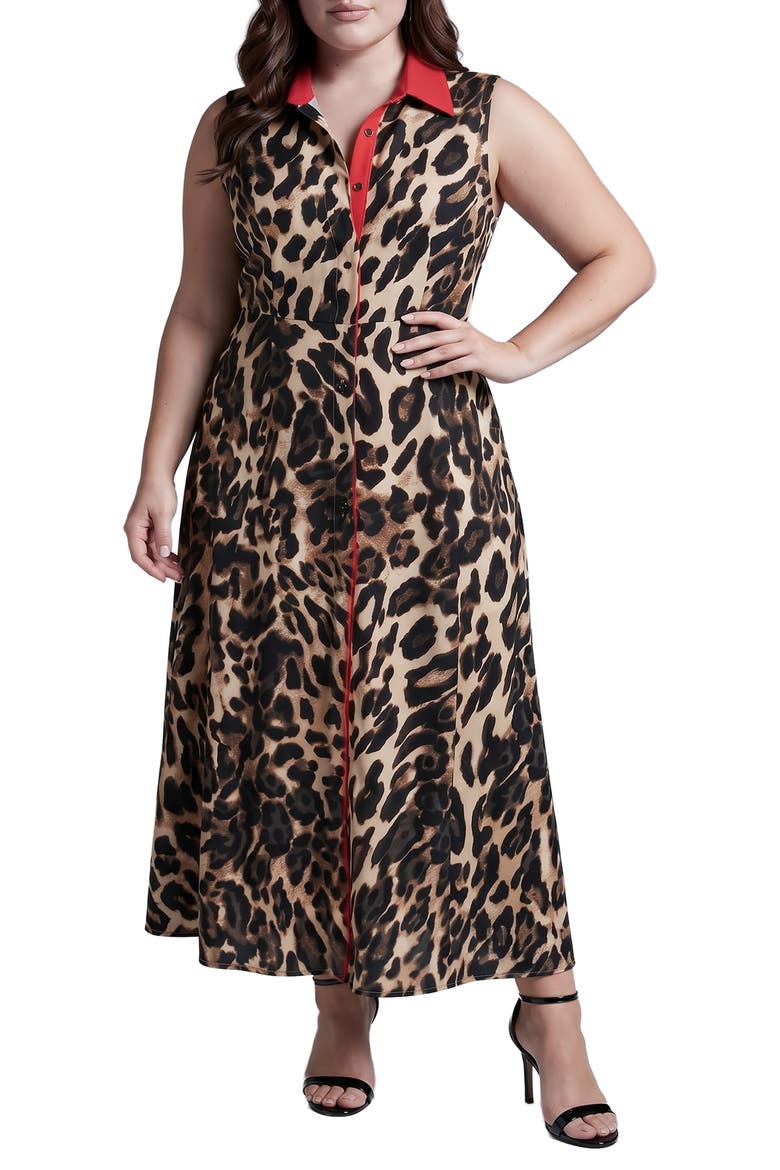 Leopard Print Sleeveless Shirt Dress, Main, color, LEOPARD