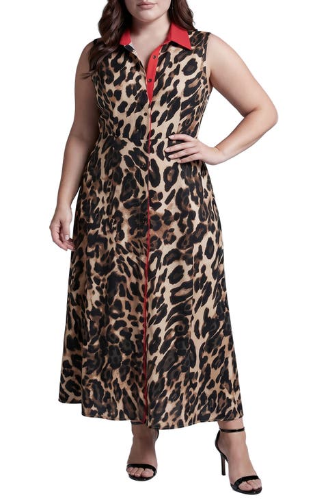 Leopard Print Sleeveless Shirt Dress