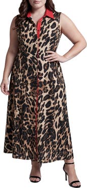 Standards & Practices Leopard Print Sleeveless Shirt Dress