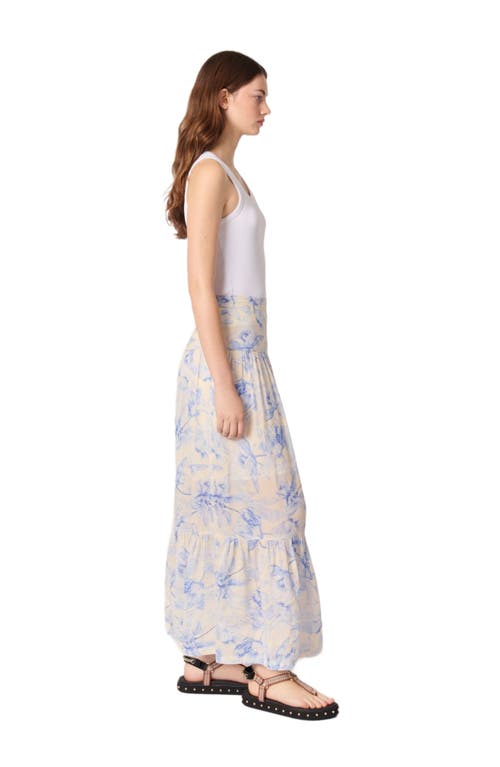 Maje Jubarbe Maxi Skirt In Blue Flower Print Ecru Base