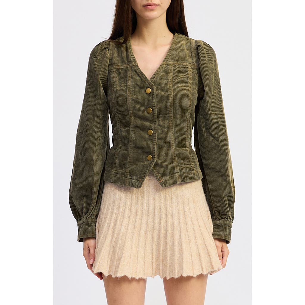 Jacquie The Label Sylvie Long Sleeve Corduroy Button-up Shirt In Green