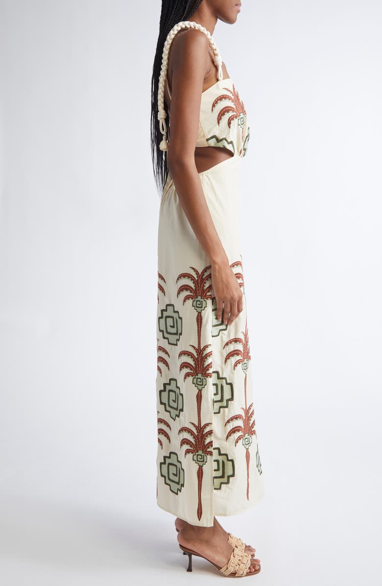 Johanna Ortiz Tributaries Embroidered Cotton Blend Dress, Alternate, color, Ecru / Chocolate/ Camel