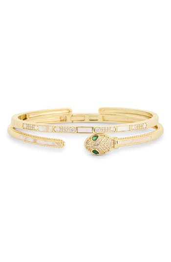 Eye Candy Los Angeles Esther Cubic Zirconia Snake Cuff Bracelet In Gold