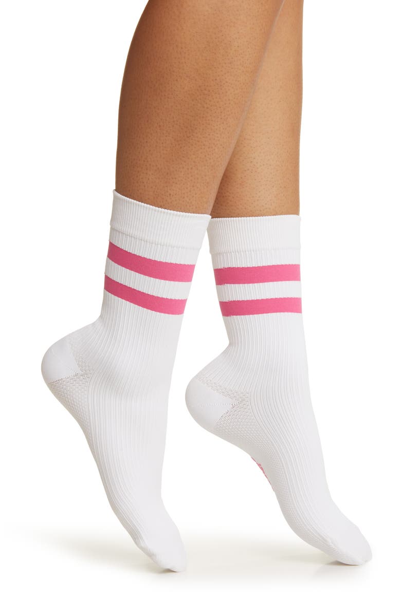 Ribbed Compression Crew Socks, Main, color, WHITE PINK STRIPE