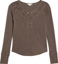 Lucky Brand Lace Yoke Henley Top