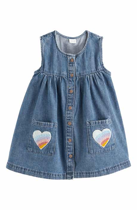 Kids' Heart Appliqué Sleeveless Cotton Denim Dress