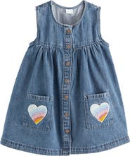 NEXT Kids' Heart Appliqué Sleeveless Cotton Denim Dress