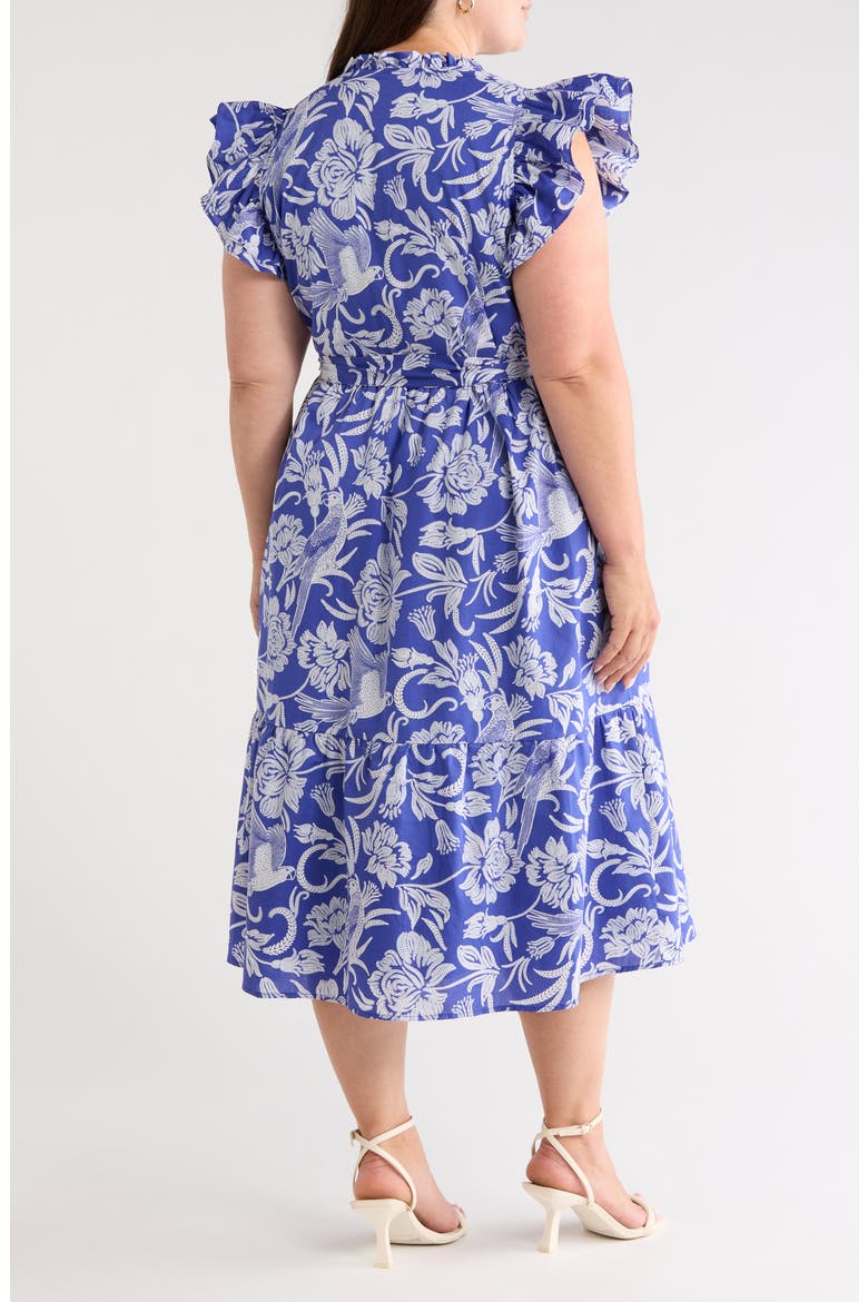 Sita Viry Floral Ruffle Sleeve Tiered Midi Dress, Alternate, color, NAVY WHITE