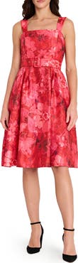 Tahari ASL Floral Print Crinkle Belted Dress