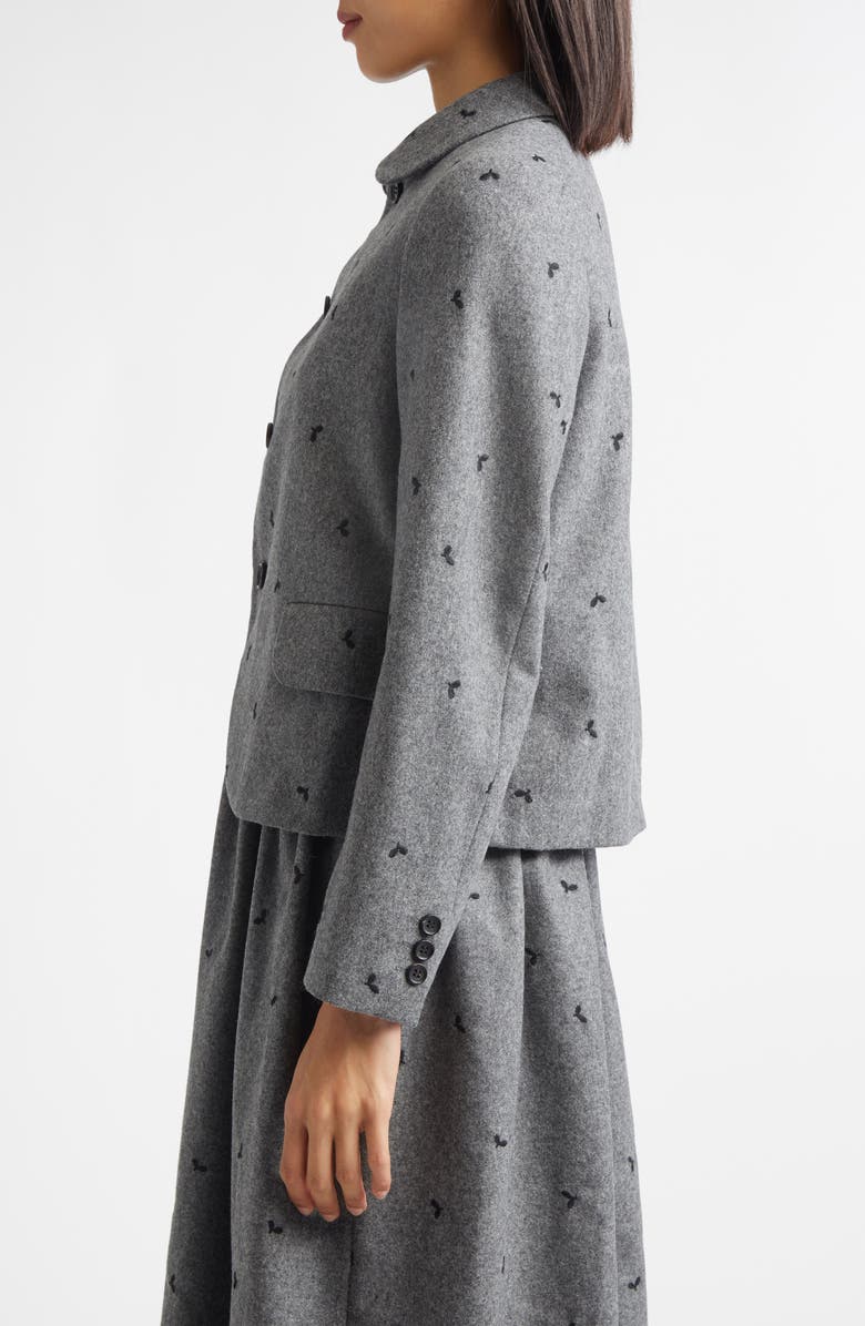 Comme des Garçons Girl Embroidered Wool Blend Flannel Jacket, Alternate, color, Black/ Gray