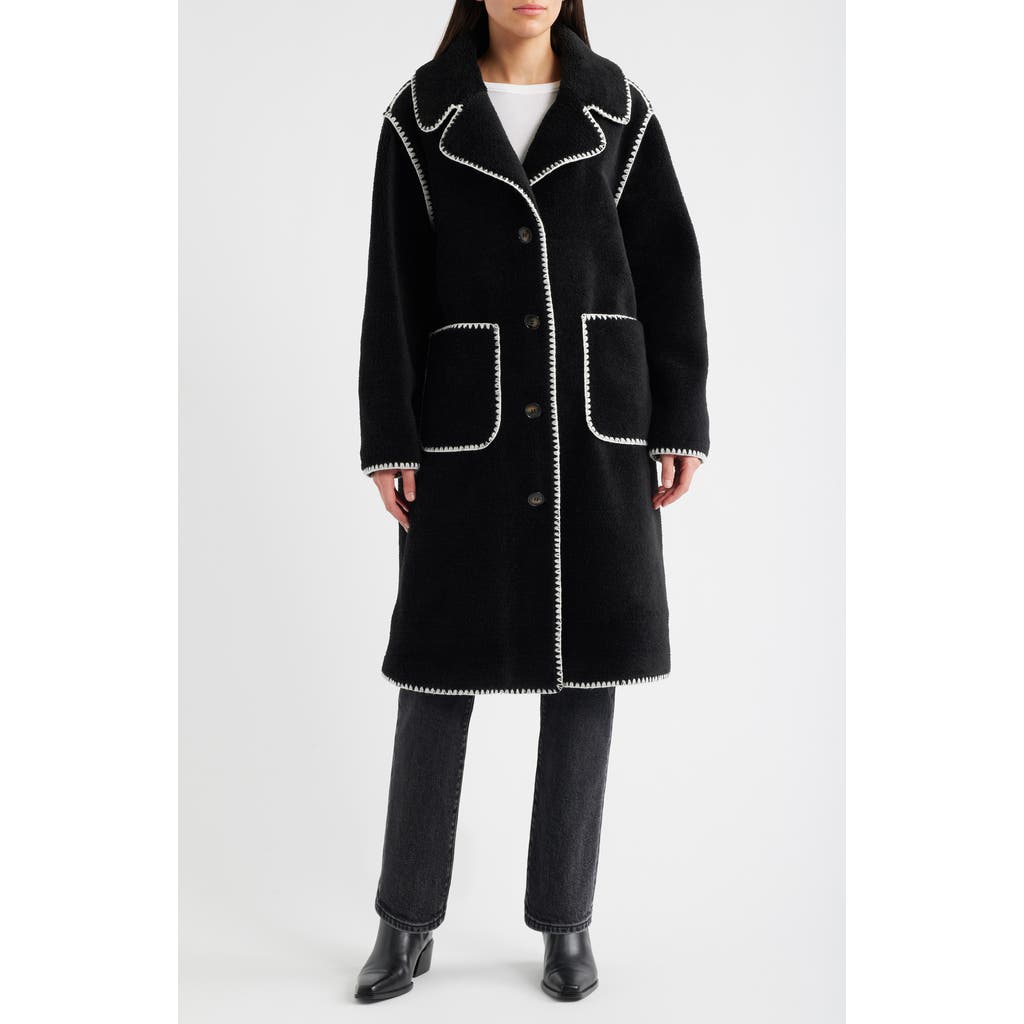 Bernardo Blanket Stitch Fleece Coat In Black